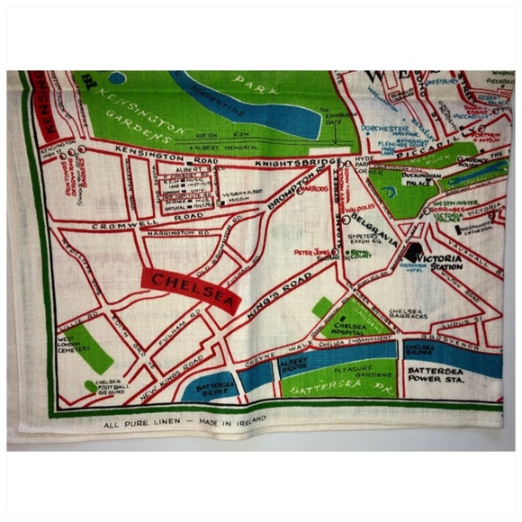 ULSTER Visitor’s London Map Souvenir Irish Linen Tea Towel Mid-Century Vintage - Picture 6 of 8